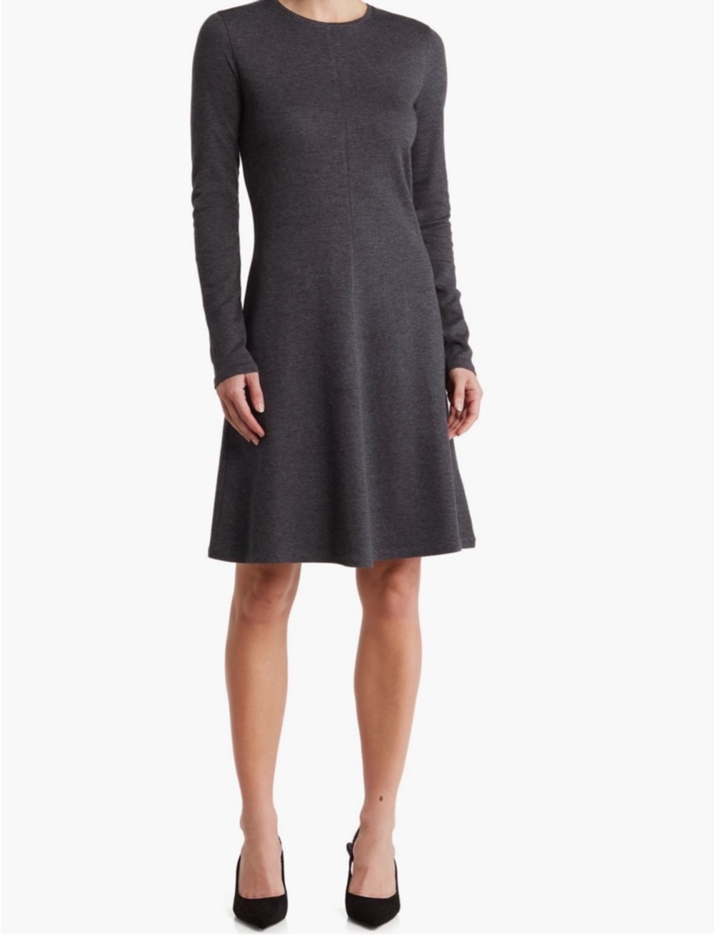 Vince Charcoal Long-Sleeve A-Line Knit Dress